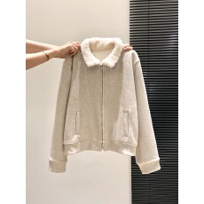 批发韩系毛领拼接长袖<b class='q'>开衫</b>外套女冬季新款宽松百搭双拉链加绒保暖上衣