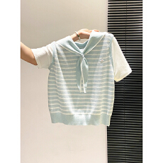 批发撞色条纹海军领短袖针织衫女2026年夏季新款韩系学院风设计感上衣