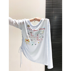 批发<b class='q'>童</b>趣涂鸦小马印花防晒衫<b class='q'>长袖</b><b class='q'>t</b><b class='q'>恤</b>女夏季新款宽松显瘦抽绳薄款上衣