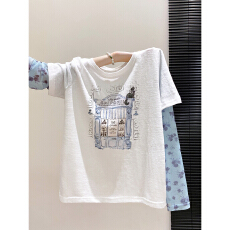 批发韩系假两件印花<b class='q'>长袖</b>防晒衫女夏季新款慵懒风宽松显瘦百搭罩衫上衣