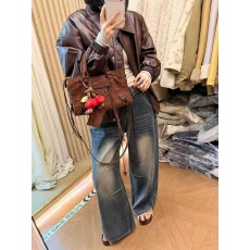 批发十三行2025秋冬新款美式复古高腰阔腿牛仔裤女做旧渐变直筒长裤子