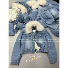 批发欧货NINALIFE羽绒<b class='q'>牛仔</b>外套女秋冬小个子高级感可拆卸派毛领冬款潮