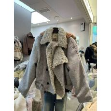 批发羊毛混纺双排扣毛呢外套女秋冬<b class='q'>设计</b>感加厚保暖棉衣外套高级感棉服