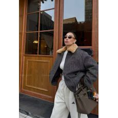 批发2025冬季新款韩版复古格子毛翻领宽松显瘦内胆羽绒服夹克外套女潮