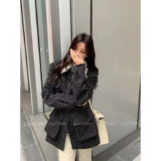 批发冬季保暖毛毛翻领羽绒内胆系带大衣女2025新款韩版高级感保暖外套