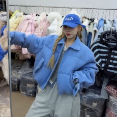 批发韩国东大门2025冬季新短款韩版宽松显瘦羽绒服毛呢子加厚外套女潮