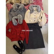 批发十三行新款韩系可拆毛领<b class='q'>针织</b><b class='q'>开衫</b>女秋冬季新款慵懒高级感外套