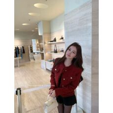 批发红色小香风外套女2025新款秋季高级感千金小个子短款粗花呢上衣