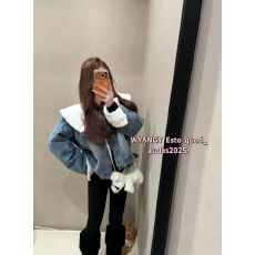 批发十三行韩版2025冬季新款学院风大翻领加厚夹羽绒保暖短牛仔外套女