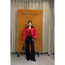 批发DA CC韩版拼色翻领单排扣羽绒棉短外套女2025冬小个子加厚面包服