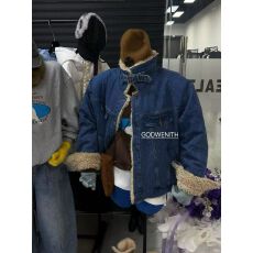 批发GOD财神家2025年冬季新款水洗做旧宽松洋气加绒保暖牛仔外套