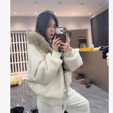 批发韩系时尚气质慵懒毛领连帽拉链羊羔毛外套百搭休闲加棉加厚上衣潮