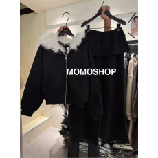 批发2025冬季新款时髦洋气百搭夹棉加厚保暖毛领外套加绒休闲裤套装女