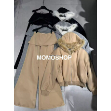 批发毛毛领加厚卫衣套装女冬新款<b class='q'>设计</b>感小众连帽拉链外套阔腿裤两件套