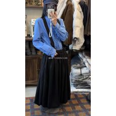 批发立领系带单排扣蓝色叠穿<b class='q'>衬衫</b>女欧货2025冬装新款设计感长袖<b class='q'>衬衣</b>潮