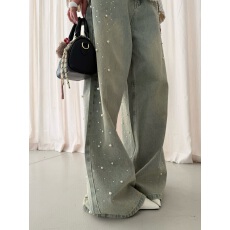 批发韩版重工<b class='q'>钉珠</b>高腰直筒<b class='q'>牛仔裤</b>女2026春季韩系小众设计宽松显瘦长裤