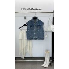 批发INSS十三行春<b class='q'>夏</b>新款重工金属钉磨损做旧洗水牛仔坎肩无袖马甲女潮