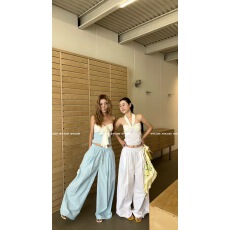 批发美式辣妹抹胸背心上衣+高腰显瘦阔腿裤休闲裤直筒裤两件套女