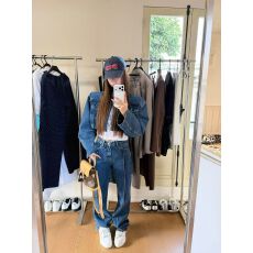 批发GOD爆款财神家2026年春季新款水洗做旧复古宽松圆领短款牛仔外套