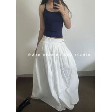 批发法式宽腰绗线碎褶半身裙女春夏新款百搭高腰显瘦大摆伞裙<b class='q'>拖地</b><b class='q'>长裙</b>