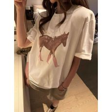 批发韩版2026早春新款<b class='q'>设计</b>感复古百搭圆领慵懒休闲印花宽松短袖T恤女