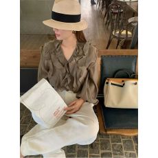 批发NEW OPEN2026早春新款法式温柔荷叶边气质优雅垂性衬衫上衣