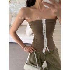 批发iamxiaa*折边撞色排扣莱赛尔弹力抹胸上衣