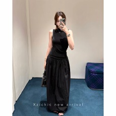 批发Xzichic pa*lsm*th花苞半身裙女新款塔克褶设计棉麻长裙子