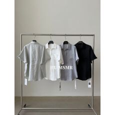 批发HUMSMR夏季新款韩版老钱风复古宽松短袖衬衫松紧腰阔腿裤两件套女