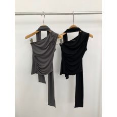 批发2026春夏季新款辣妹飘带修身显瘦百搭无袖抹胸斜领单肩背心上衣女