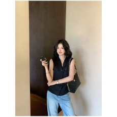 批发pusumede 智性氧气感 亚麻v领无袖<b class='q'>衬衫</b>女设计感马甲背心上衣