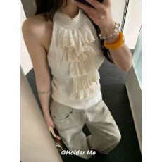 批发HOLDER十三行2026春季新款法式甜美气质蕾丝拼接挂脖百搭背心<b class='q'>上衣</b>