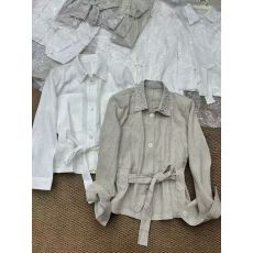 批发CHUMO2026春季女新款韩版时尚修身腰带翻领单排扣棉麻<b class='q'>外套</b>