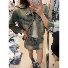 批发复古辣妹水洗牛仔套装女2026春季新款高级感气质显瘦<b class='q'>半身裙</b>两件套