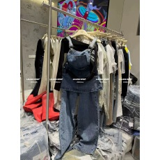 批发复古假两件拼接屁帘牛仔背带裤<b class='q'>女</b>春夏宽松百搭休闲阔腿吊带<b class='q'>连体裤</b>