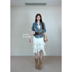 批发复古高级感巨好看的<b class='q'>牛仔</b>上衣半身裙两件<b class='q'>套装</b>一整套ootd穿搭26春季