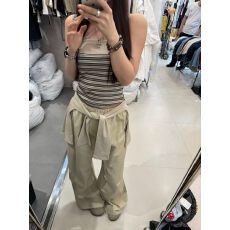 批发TOP2026夏季新款辣妹套装女<b class='q'>条纹</b>裹胸搭屁帘款宽松工装裤三件套潮