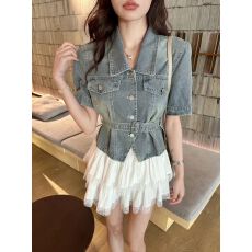 批发法式复古牛仔<b class='q'>衬衫</b>女夏季2026年新款时尚气质百搭收腰显瘦短袖上衣