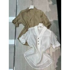 批发欧洲站2026夏季新款时尚麻棉<b class='q'>衬衫</b>女宽松薄款纽扣短袖上衣
