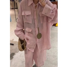 批发<b class='q'>亚麻</b>穿搭一整套衬衫套装女夏季休闲度假穿搭棉麻防晒衣短裤两件套