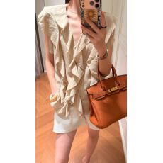 批发JYK SHOP 2026AW/荷塘月色法式荷叶边V领衬衫飞飞袖百搭小衫上衣