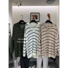 ALL IN2026新款条纹polo领针织衫女早秋松弛感宽松慵懒中长款毛衣