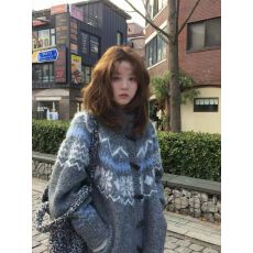 批发费尔岛牛角扣毛衣开衫复古提花毛衣外套松弛慵懒风灰色针织衫<b class='q'>男</b>女