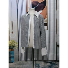 批发韩版chic 简约气质休闲<b class='q'>通勤</b>百搭长袖条纹衬衫上衣女