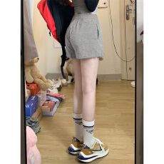 批发官图纯棉华棉310克三分短裤女夏季高腰宽松显腿长休闲运动热裤