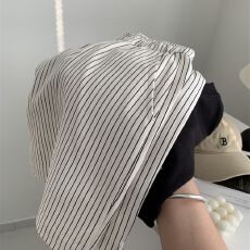 批发官图条纹高腰抽绳阔腿短裤女夏天百搭宽松大码休闲运动沙滩热裤潮