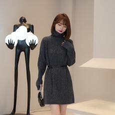批发<b class='q'>韩国</b>超火爆款高领针织毛衣连衣裙女秋冬小香风小个子今年流行短裙