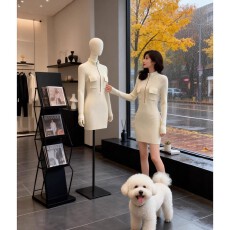 批发<b class='q'>白色</b>裙子修身包臀御姐春季短裙女2026新款长袖打底内搭针织连衣裙