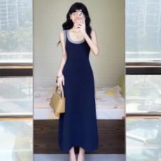 批发韩国高级感辣妹蓝色<b class='q'>背心</b>连衣裙女夏季2026新款海边度假OL法式<b class='q'>长裙</b>