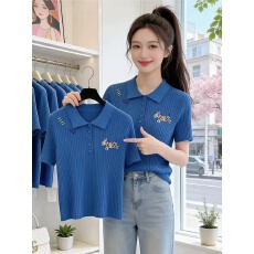 批发蓝色彩虹小马正肩短袖<b class='q'>t</b><b class='q'>恤</b>女2026夏新款洋气时尚polo领针织衫上衣